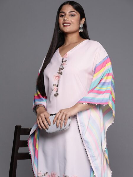 A PLUS BY AHALYAA Printed Plus Size Flared Sleeves Sequined Crepe Kaftan Kurta