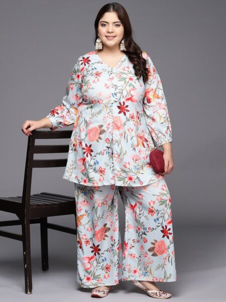 A PLUS BY AHALYAA Women Plus Size Printed Tunic with Palazzos
