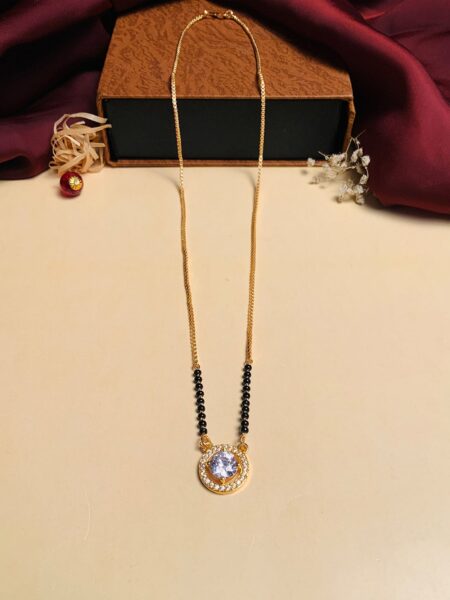 ABDESIGNS Gold-Plated AD-Studded & Black-Beaded Mangalsutra