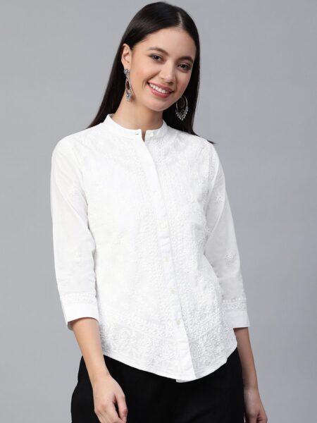 ADA Chikankari Embroidered Pure Cotton Straight Sustainable Kurti