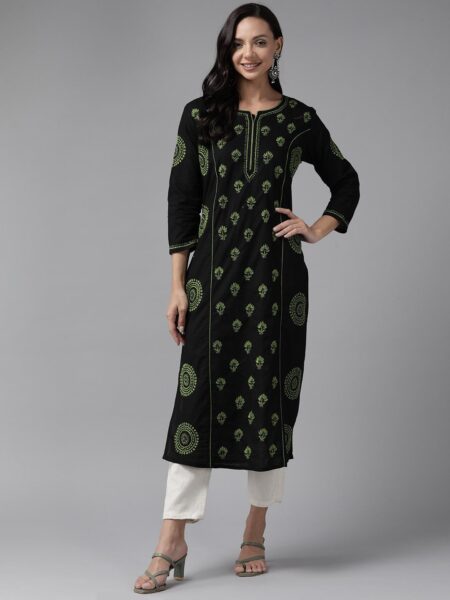 ADA Ethnic Motifs Embroidered Chikankari Kurta