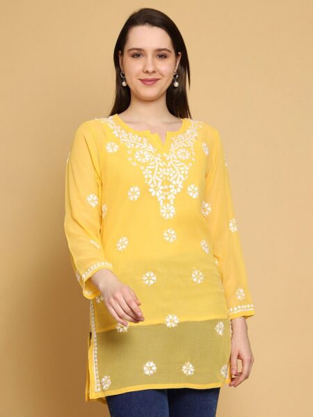 ADA Floral Embroidered Chikankari Kurti