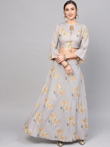 AKS Floral Printed Printed Ready to Wear Cotton Lehenga & Blouse