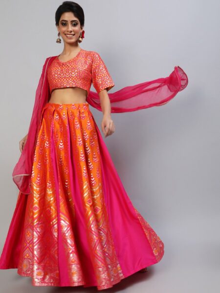 AKS Pink & Gold-Toned Ready to Wear Lehenga & Blouse With Dupatta