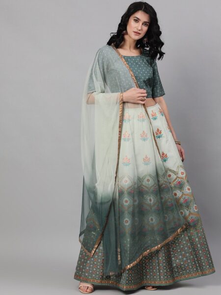 AKS Printed Silk Ready to Wear Lehenga & Blouse With Dupatta