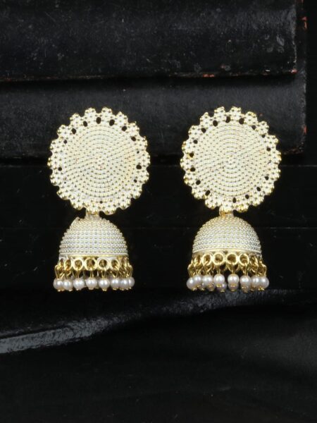 ANIKAS CREATION White & Gold-Toned Dome Shaped Jhumkas