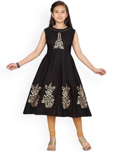 Aarika Girls Black Woven Design A-Line Kurta