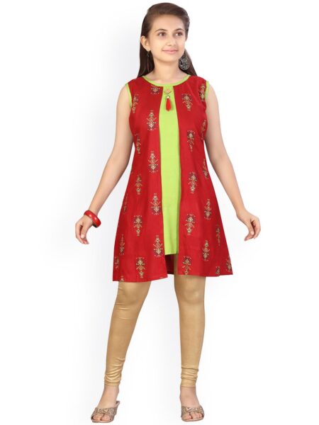 Aarika Girls Red Printed Kurta