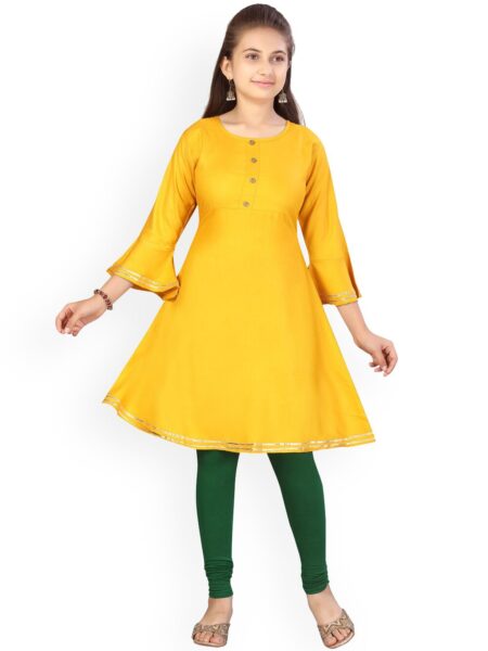Aarika Girls Yellow Solid Cotton Kurta