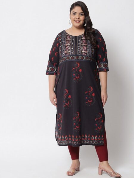 Amydus Floral Printed Round Neck Cotton Kurta