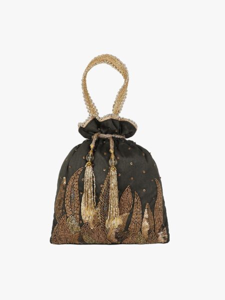 Anekaant Green & Copper-Toned Embellished Tasselled Potli Clutch