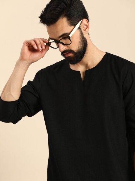 Anouk Men Black Solid Kurta