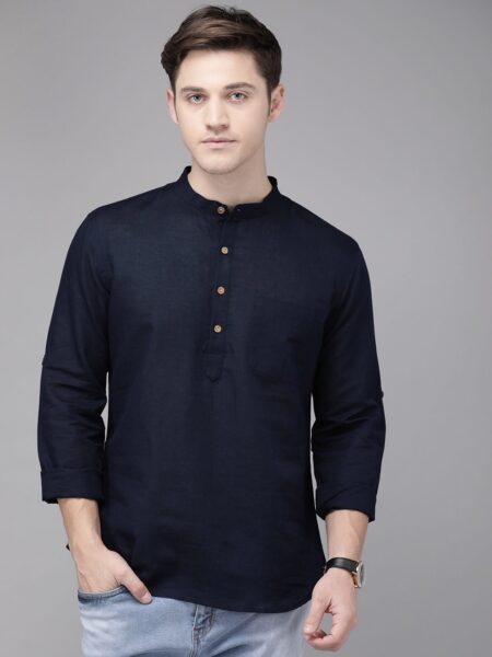Anouk Men Navy Blue Solid Straight Kurta