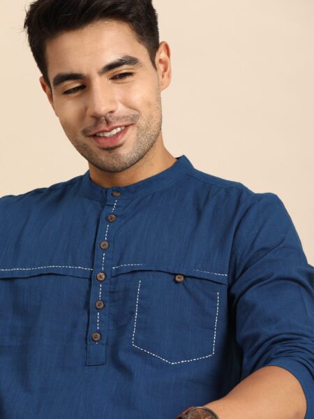 Anouk Men Navy Blue Thread Work Kurta