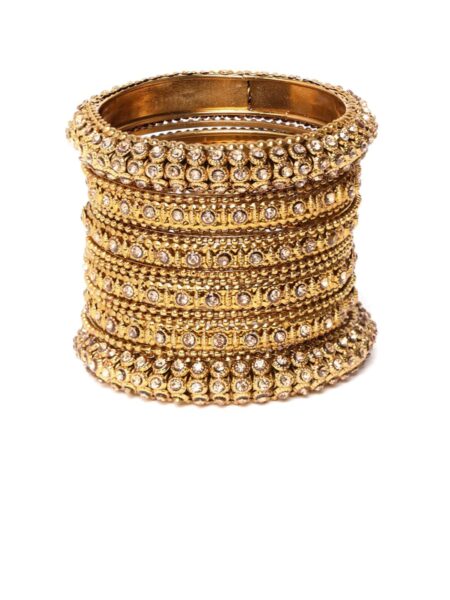 Anouk Set Of 14 Gold-Plated Stone-Studded Textured Bangles