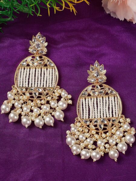 Anouk White Classic Gold-Plated Drop Earrings
