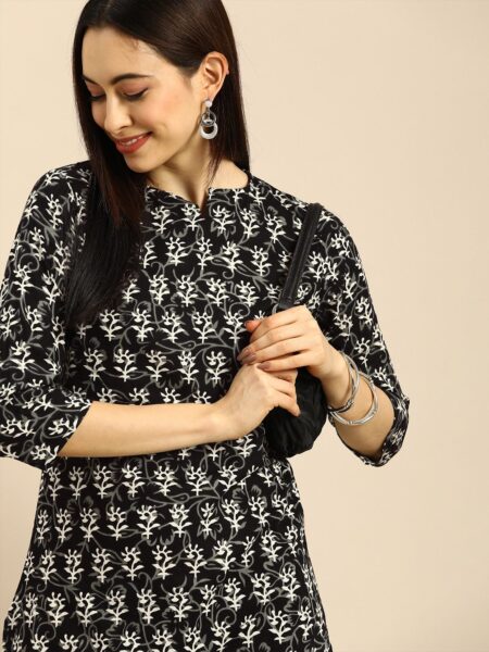 Anouk Women Black Ethnic Motifs Printed Pure Cotton Kurta with Trousers