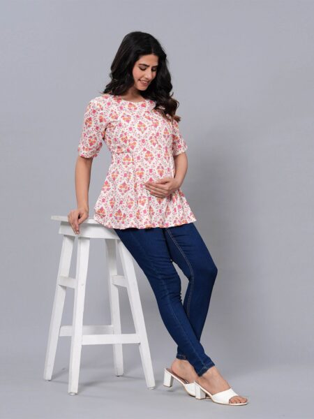 BAESD Floral Print Round Neck Maternity A-Line Top