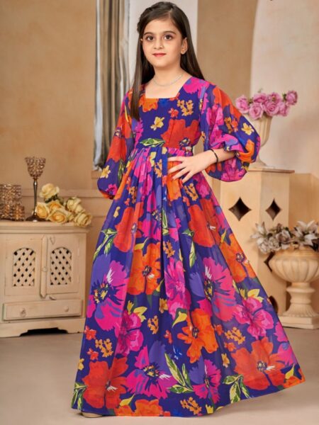 Beautiful Digital Floral Printed Ethnic Girls Gown