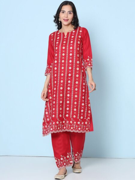 Bhama Couture Embroidered Regular Thread Work Kurta & Trousers