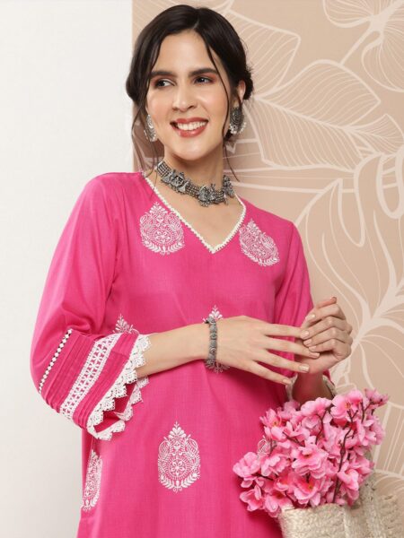 Bhama Couture Ethnic Motifs Embroidered Regular Kurta With Palazzos