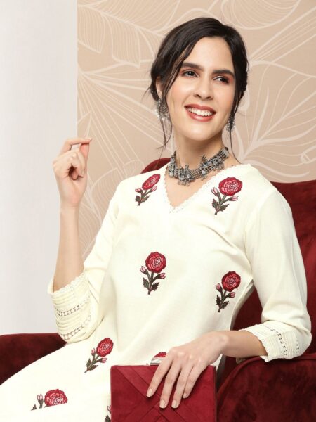 Bhama Couture Floral Embroidered Regular Thread Work Kurta With Palazzos