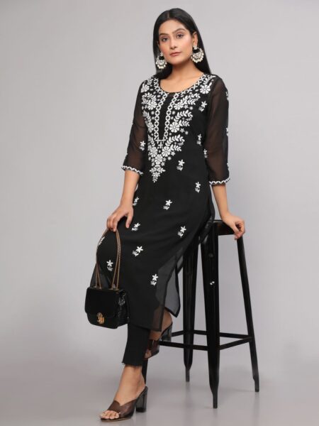 Black Chikankari Georgette Kurta