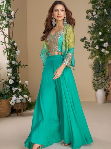 Blue Bandhej Print Jacketed Top Bottom Set