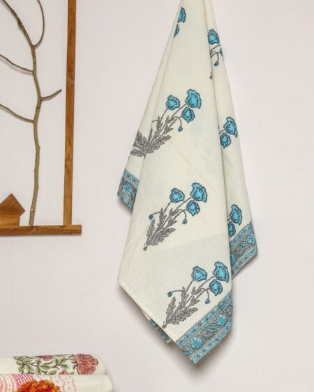 Blue Buta Print Waffle Cotton Towel