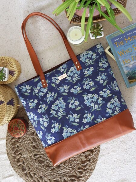 Blue Floral Tote Bag For Women