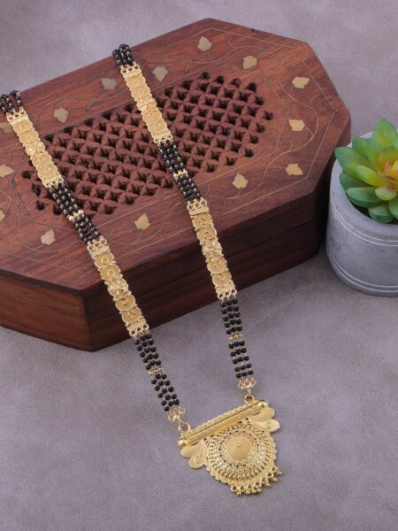 Brandsoon Gold-Plated & Black Beaded Mangalsutra