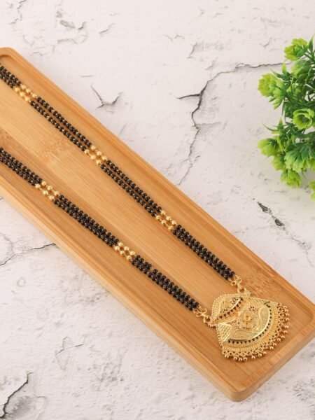 Brandsoon Gold-Plated & Black Beaded Mangalsutra