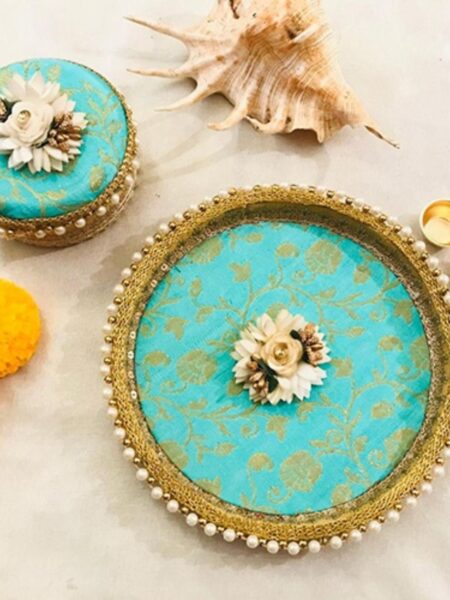 Brocade Floral Thali Set Blue