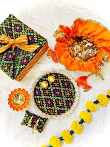 Brocade Rakhi Box Hamper - Green