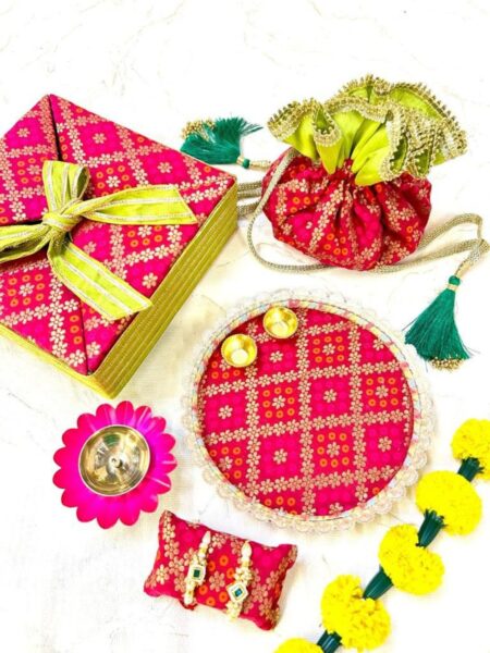 Brocade Rakhi Box Hamper - Pink