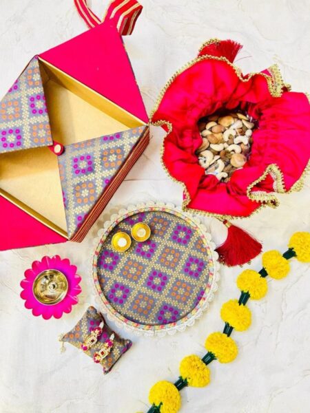 Brocade Rakhi Box Hamper - Purple