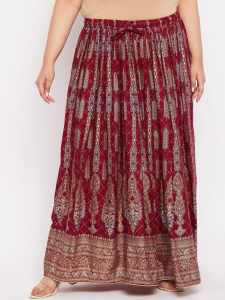CLORA CREATION PLUS Ethnic Motifs Printed Flared Maxi Skirt