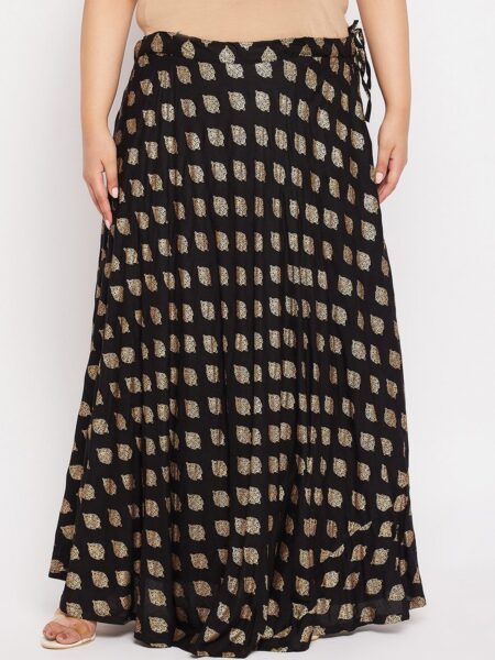 CLORA CREATION PLUS Plus Size Printed Flared Rayon Skirt
