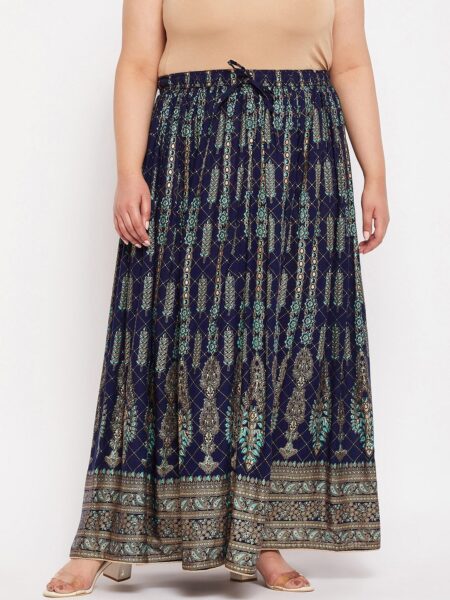 CLORA CREATION PLUS Printed Flared Maxi Skirt