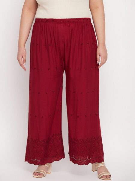 CLORA CREATION PLUS Women Floral Embroidered Palazzos