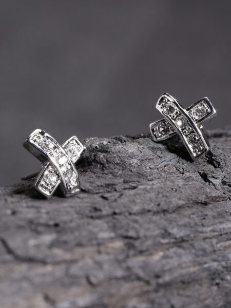 Carlton London Silver-Toned Stone-Studded Contemporary Studs