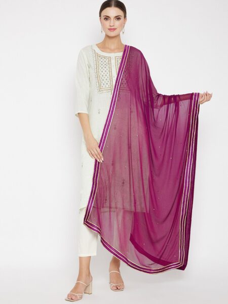 Clora Creation Purple Sequinned Dupatta With Taped Border