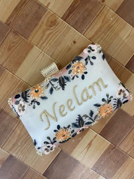 Designer Printed Embroidery Name Customization Clutch