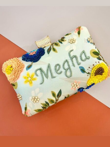 Designer Printed Embroidery Name Customization Clutch