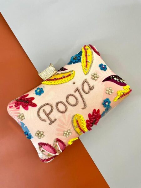 Designer Printed Embroidery Name Customization Clutch