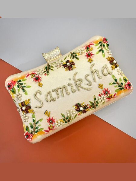 Designer Printed Embroidery Name Customization Clutch