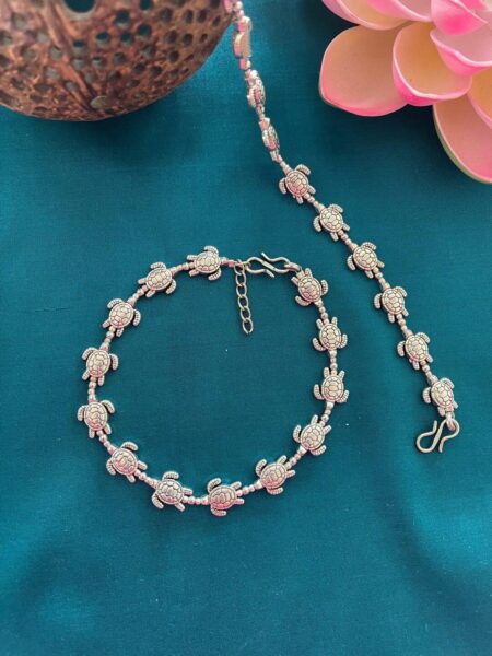 Digital Dress Room German Silver Set Of 2 Tortoise Designs Oxidised Anklets