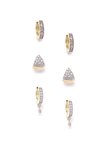 DressBerry Set of 3 Gold-Plated Contemporary Hoop Earrings