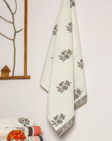 Elegant Hand Block Print Waffle Cotton Towel