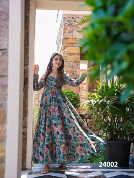 Multicolor Beautiful Digital Printed Ethnic Gown